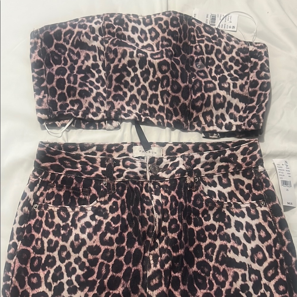 PacSun Animal Print Lace-Up Corset and Pants Set